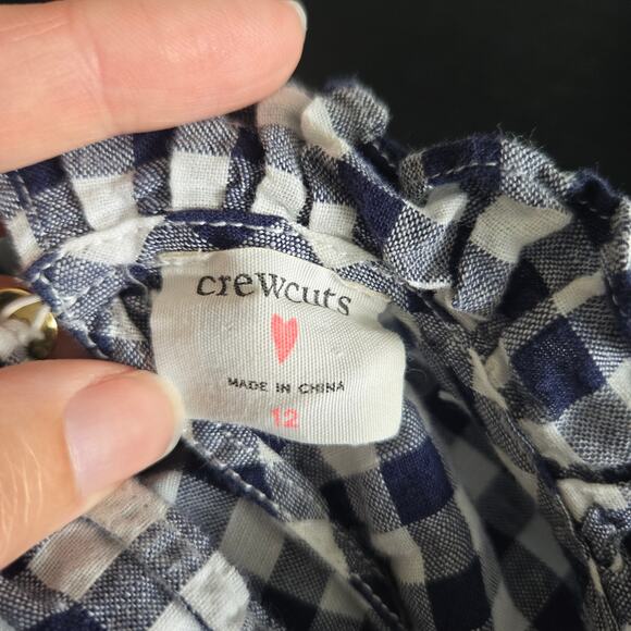 J. Crew Crewcuts Linen Jumpsuit Blue Gingham Ruffle Trim Girls 12 - Picture 7 of 8